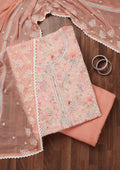 Peach Threadwork Georgette Unstitched Salwar Suit