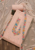 Peach Threadwork Georgette Unstitched Salwar Suit