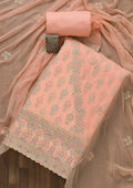 Peach Threadwork Georgette Unstitched Salwar Suit