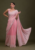 Peach Threadwork Georgette Saree
