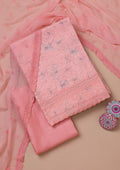 Peach Threadwork Organza Unstitched Salwar Suit