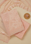 Peach Threadwork Organza Unstitched Salwar Suit