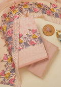 Peach Threadwork Organza Unstitched Salwar Suit
