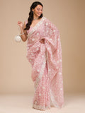 Peach Threadwork Tissue Saree