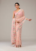 Peach Threadwork Tissue Saree