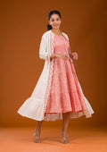 Peach Threadwork Semi Crepe Readymade Salwar Suit
