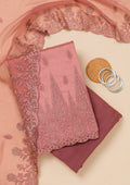 Peach Threadwork Tissue Unstitched Salwar Suit