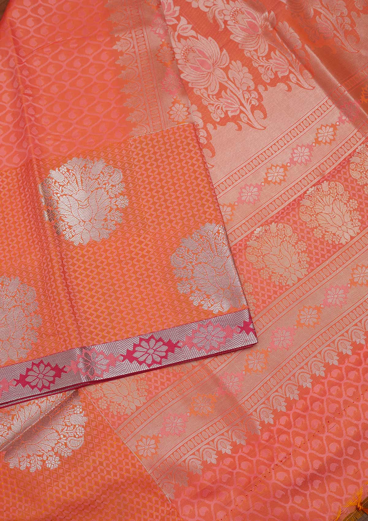 Peach Zari Work Brocade Saree