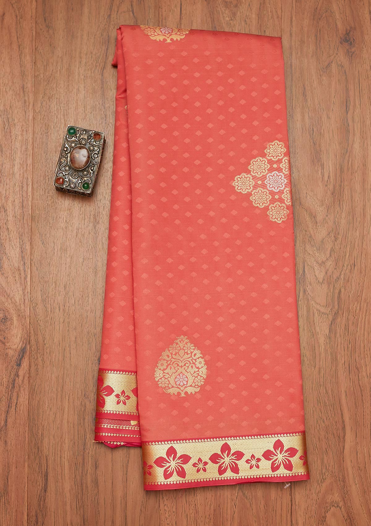Peach Zariwork Brocade Saree
