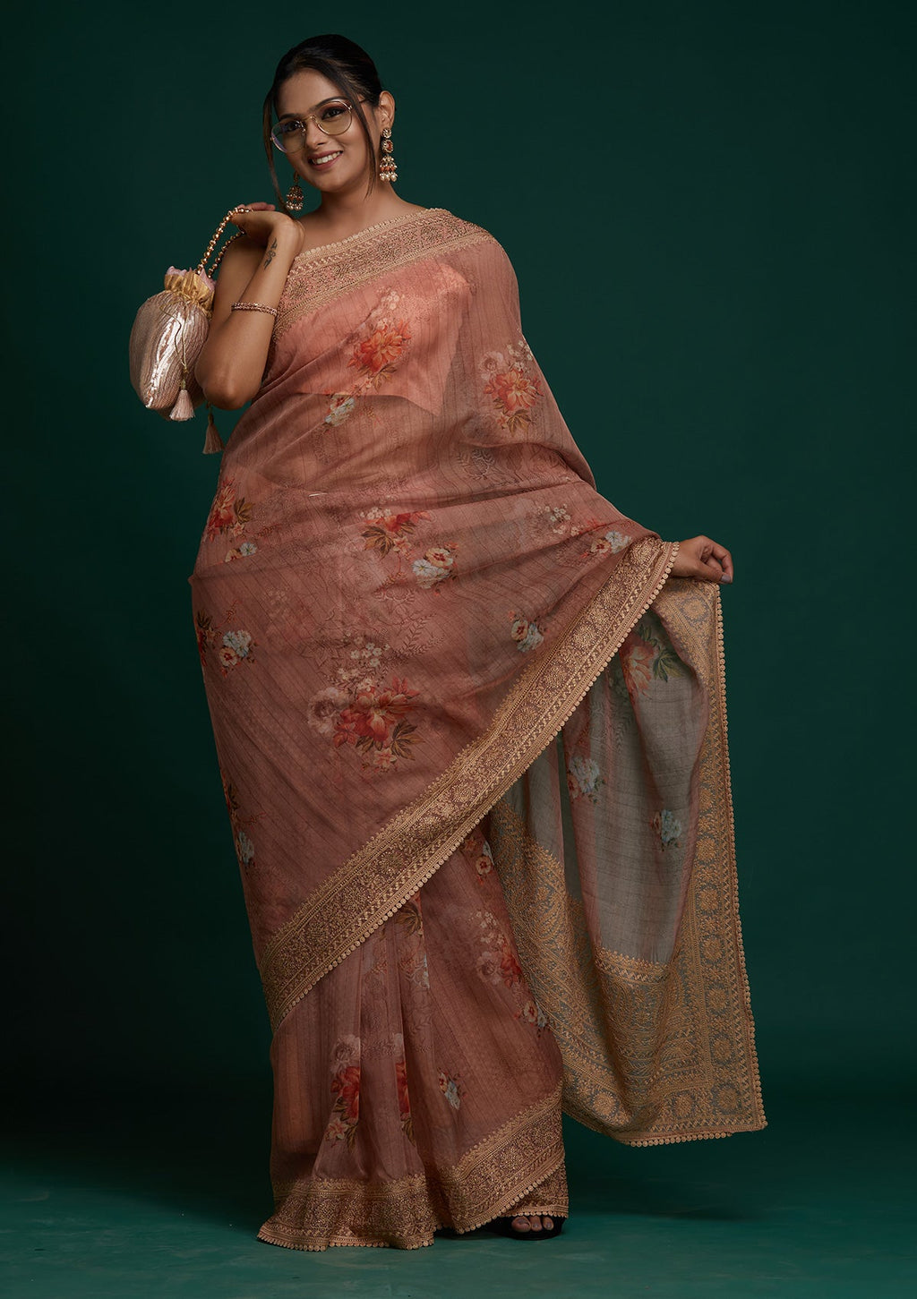 Peach Zariwork Art Silk Saree