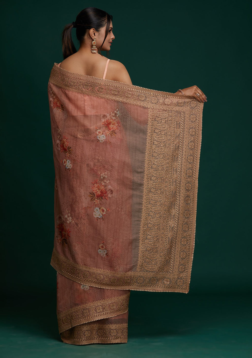 Peach Zariwork Art Silk Saree