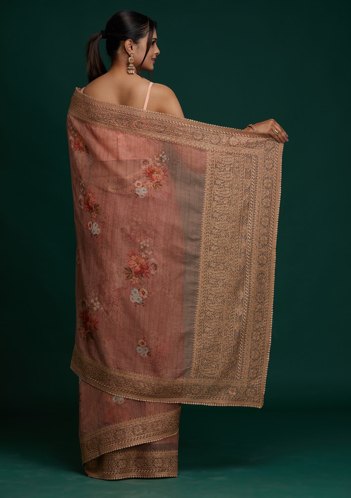 Peach Zariwork Art Silk Saree