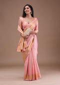 Peach Zariwork Banarasi Silk Saree