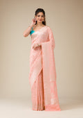 Peach Zariwork (Gold) Georgette Saree