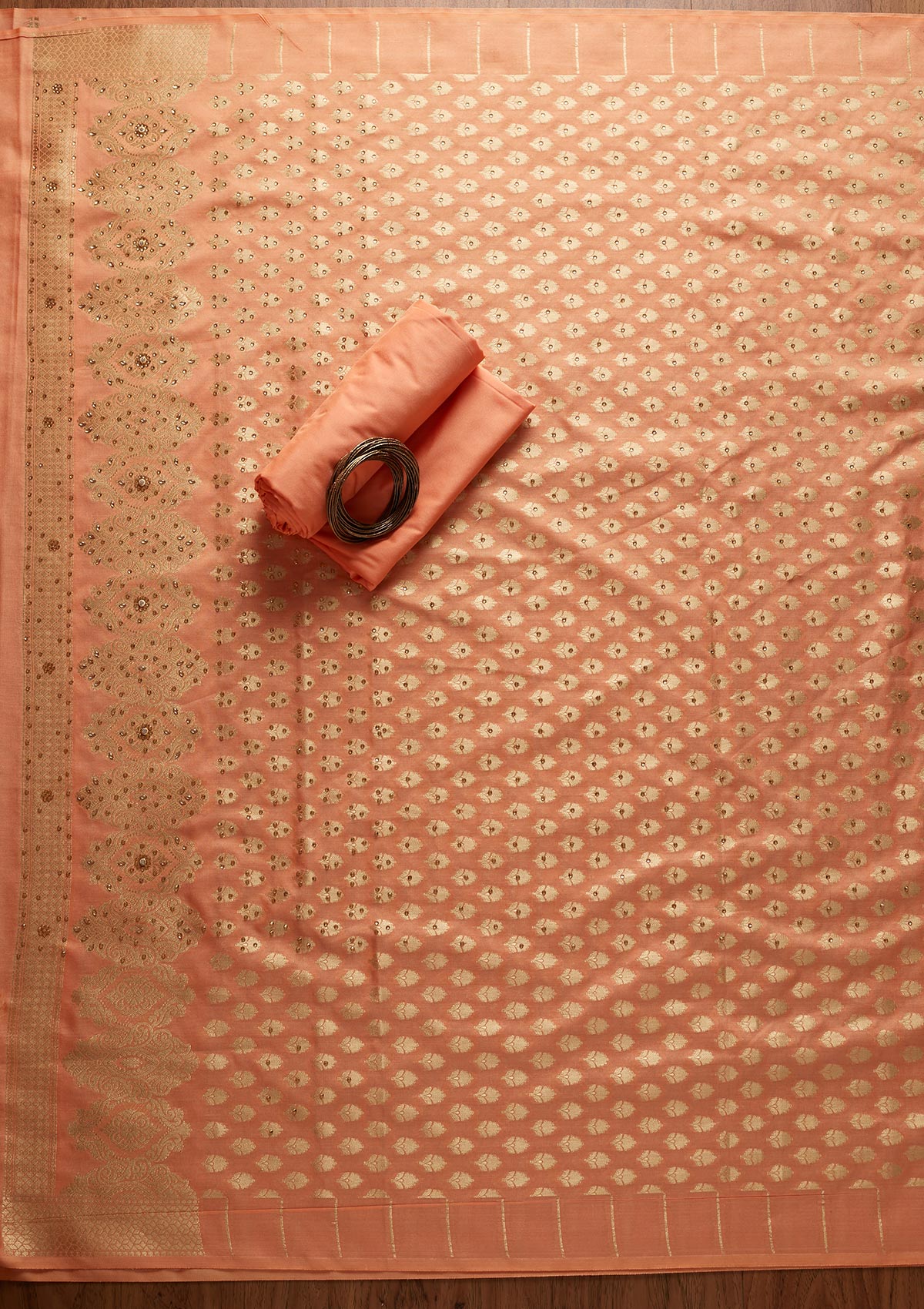 Peach Zariwork Banarasi Unstitched Salwar Suit