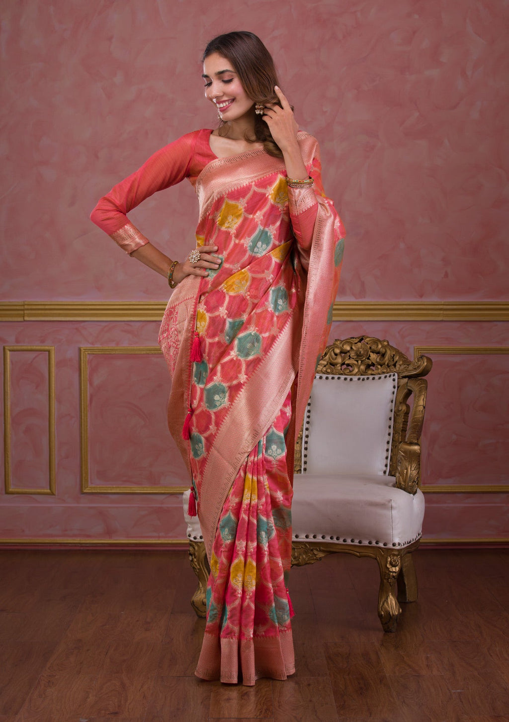 Peach Zariwork Brocade Saree
