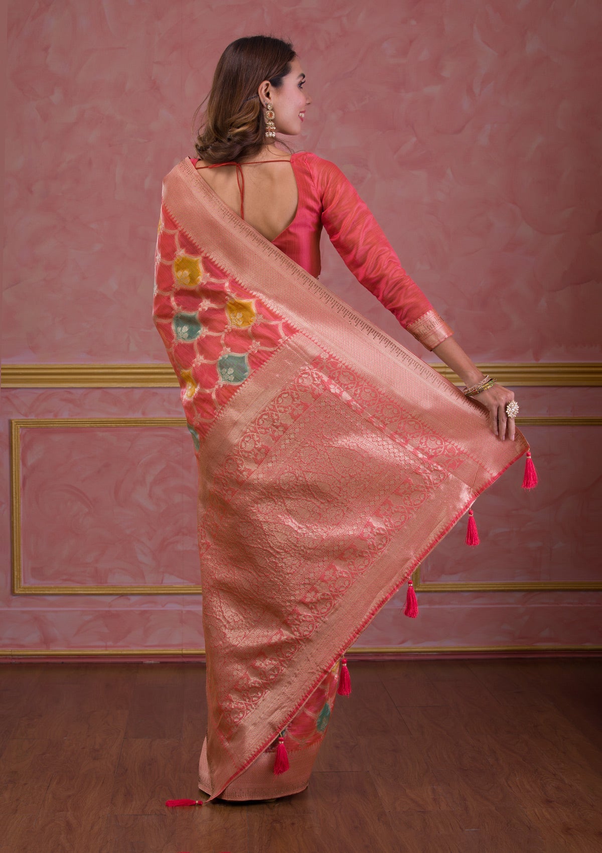 Peach Zariwork Brocade Saree