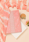 Peach Zariwork Chanderi Unstitched Salwar Suit