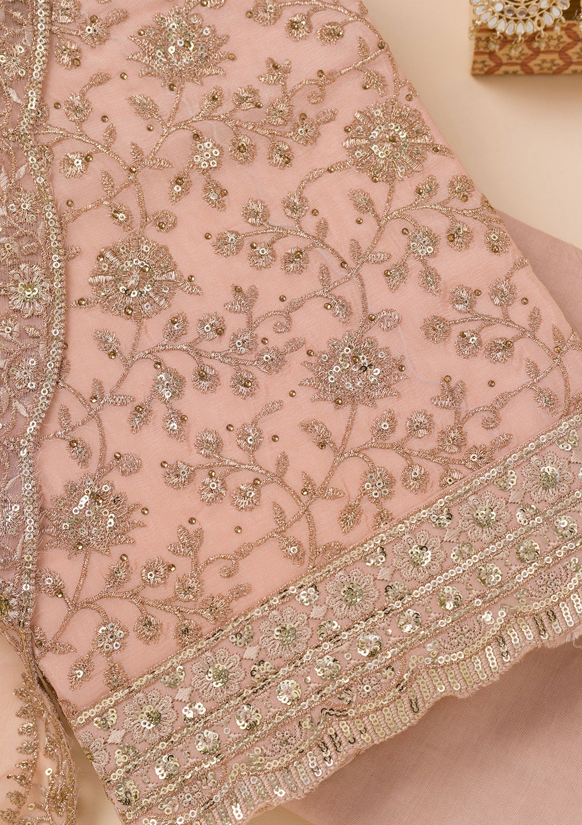 Peach Zariwork Georgette Unstitched Salwar Suit