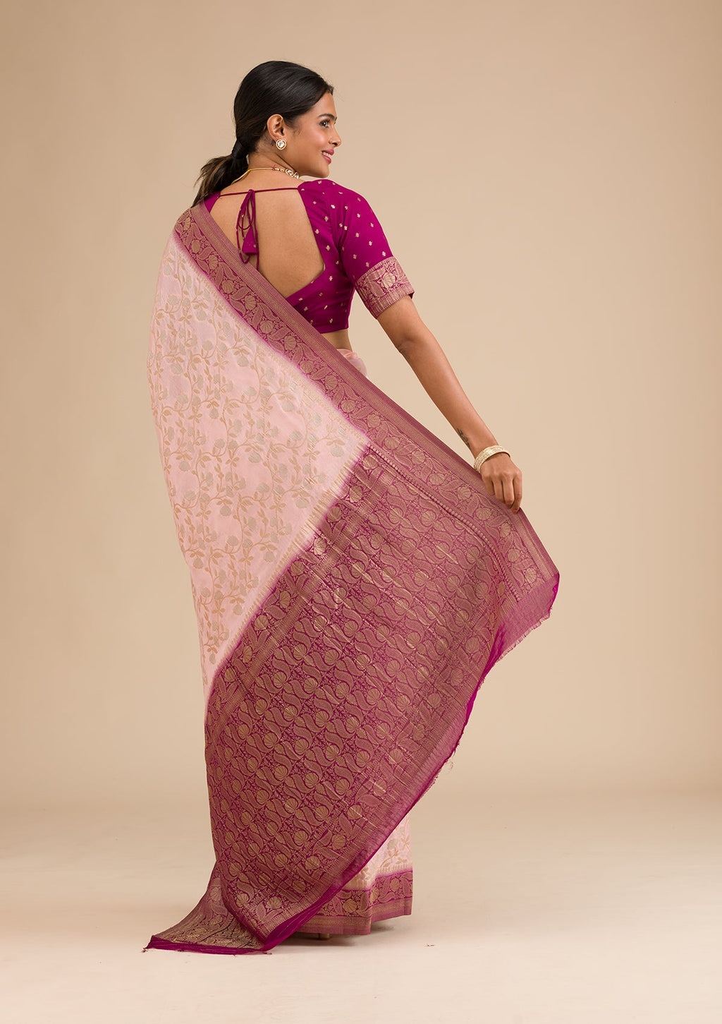 Peach Zariwork (Gold) Georgette Saree