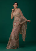 Peach Zariwork Net Designer Saree