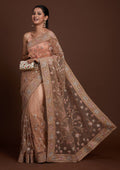 Peach Zariwork Net Designer Saree