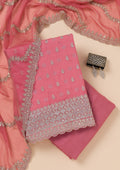 Peach Zariwork Organza Unstitched Salwar Suit