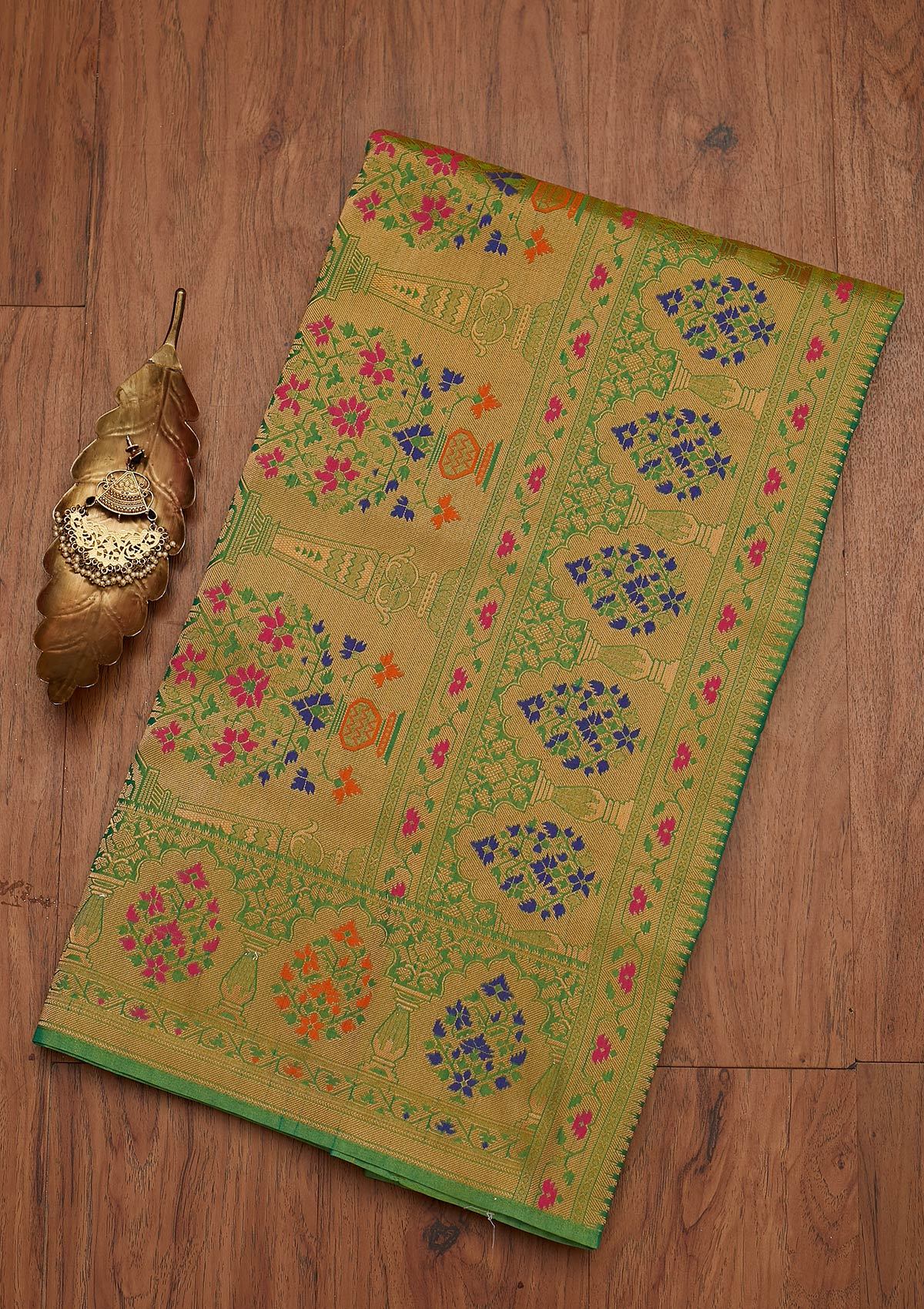 Peach Zariwork Raw Silk Saree