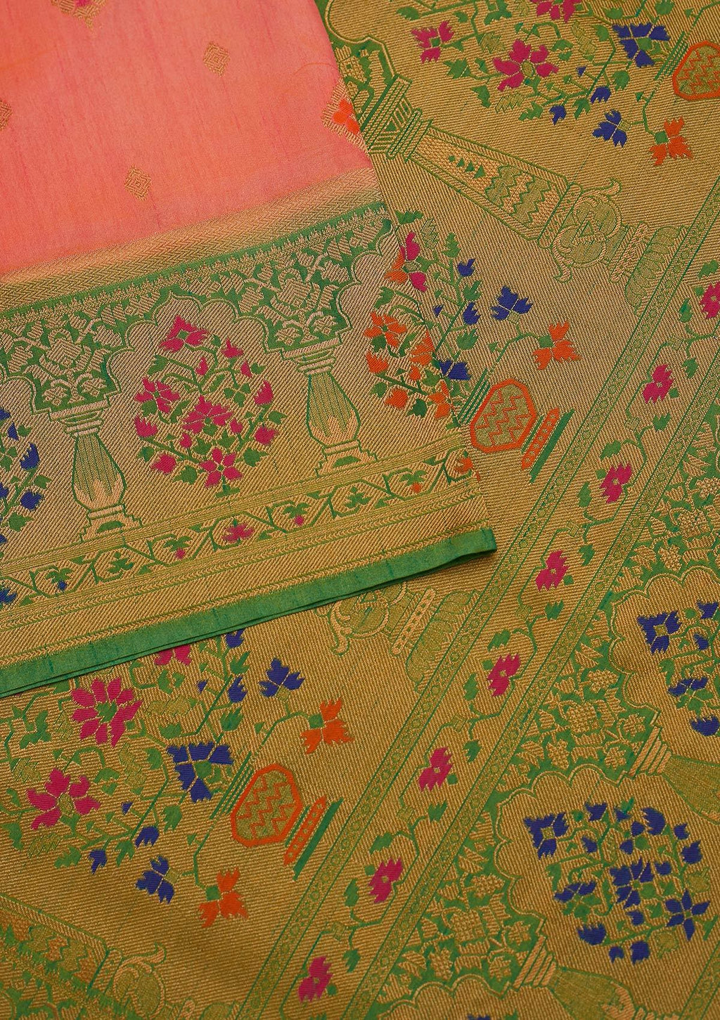 Peach Zariwork Raw Silk Saree
