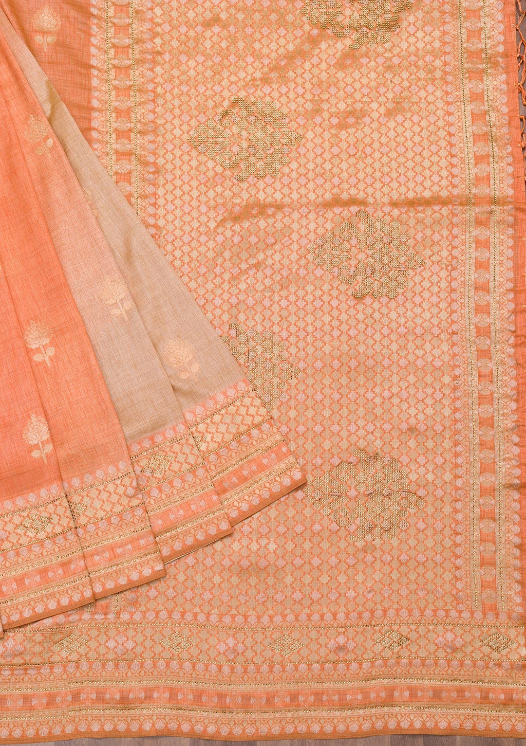 Peach Zariwork Raw Silk Saree