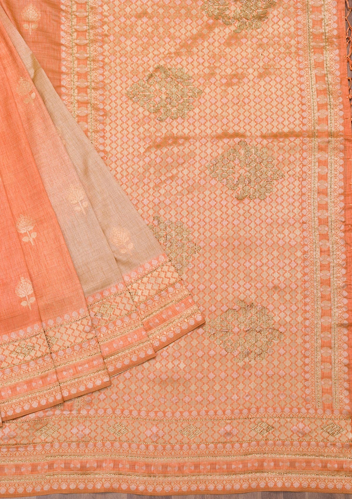 Peach Zariwork Raw Silk Saree