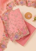 Peach Zariwork Semi Crepe Unstitched Salwar Suit
