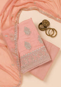 Peach Zariwork Semi Crepe Unstitched Salwar Suit