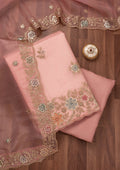 Peach Zariwork Semi Crepe Unstitched Salwar Suit
