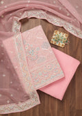 Peach Zariwork Semi Crepe Unstitched Salwar Suit