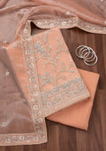 Peach Zariwork Semi Crepe Unstitched Salwar Suit