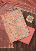Peach Zariwork Semi Crepe Unstitched Salwar Suit