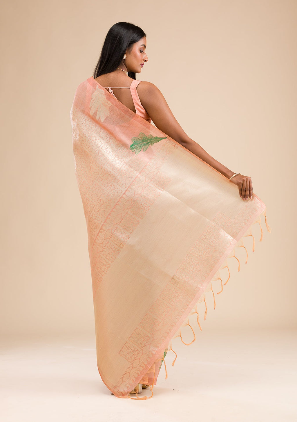 Peach Zariwork Soft Silk Saree