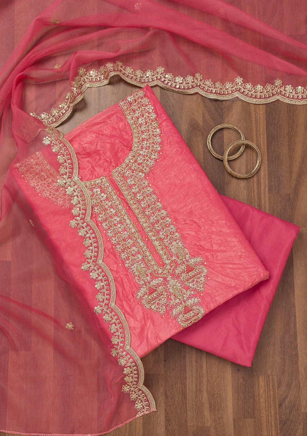 Peach Zariwork Tissue Unstitched Salwar Suit