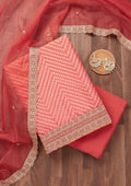 Peach and Yellow Zariwork Tissue Unstitched Salwar Suit