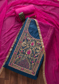 Peacock Blue Gotapatti Raw Silk Unstitched Salwar Suit