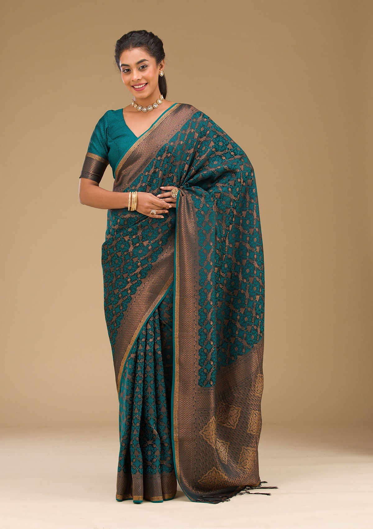 Peacock Blue Stonework Art Silk Saree
