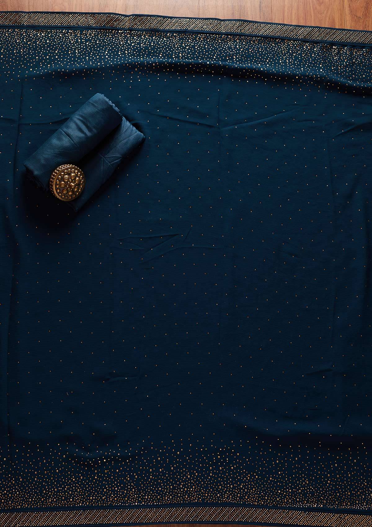 Peacock Blue Swarovski Georgette Unstitched Salwar Suit