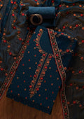 Peacock Blue Threadwork Georgette Unstitched Salwar Suit