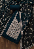 Peacock Blue Swarovski Semi Crepe Unstitched Salwar Suit