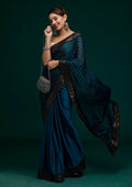 Peacock Blue Swarovski Georgette Designer Saree