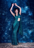 Peacock Blue Swarovski Georgette Designer Saree