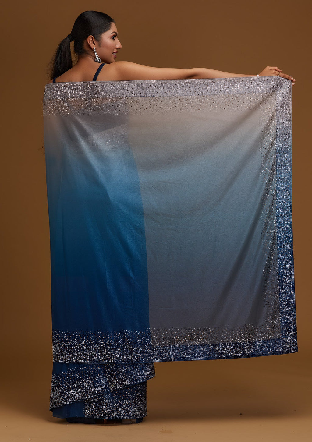 Peacock Blue Swarovski Tissue Designer Saree