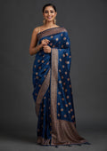 Peacock Blue Zari Work Raw Silk Saree