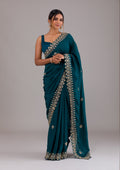 Peacock Blue Zariwork Raw Silk Designer Saree